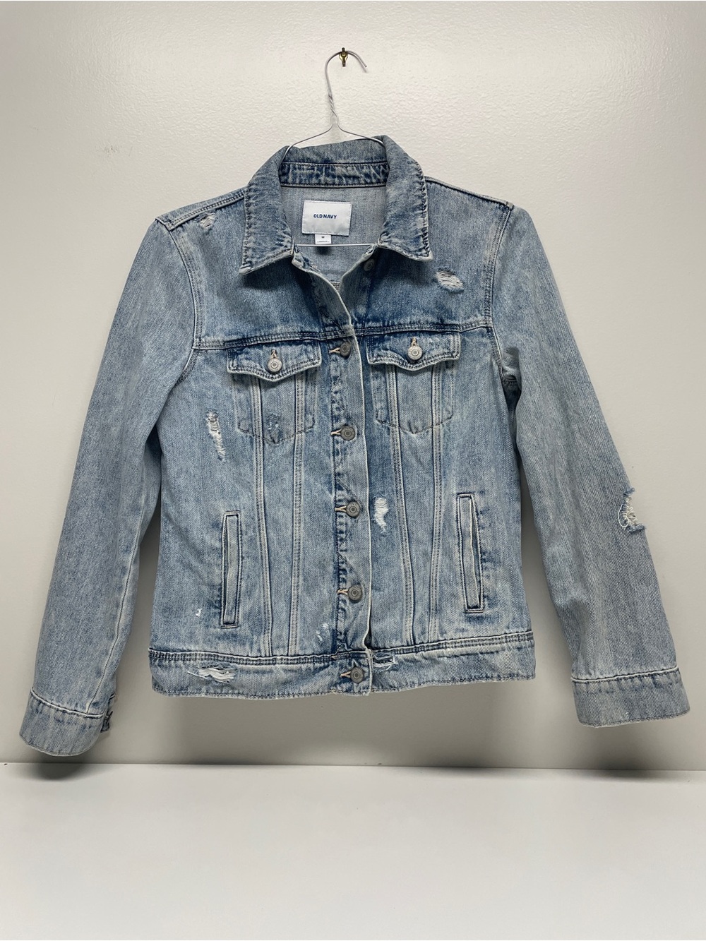 Old Navy Faded Light Blue Distressed Denim Jacket